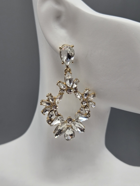 Swarovski Crystal Elements Gold Drop Hoop Earrings 2 inch Floral Wedding Prom - Picture 6 of 6